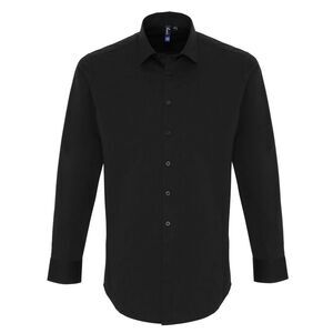 Premier Mens Stretch Fit Poplin Long Sleeve Shirt / Black